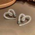Copper Snake Heart Zircon Stud Earrings With Silver Pins, Light Luxury Sweet Cool Design view 4