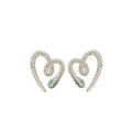 Copper Snake Heart Zircon Stud Earrings With Silver Pins, Light Luxury Sweet Cool Design view 5