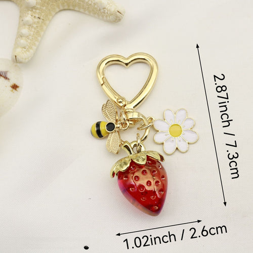 Metal Cute Bee Strawberry Heart Keychain For Womens Bag Charm