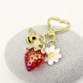 Metal Cute Bee Strawberry Heart Keychain For Womens Bag Charm view 3