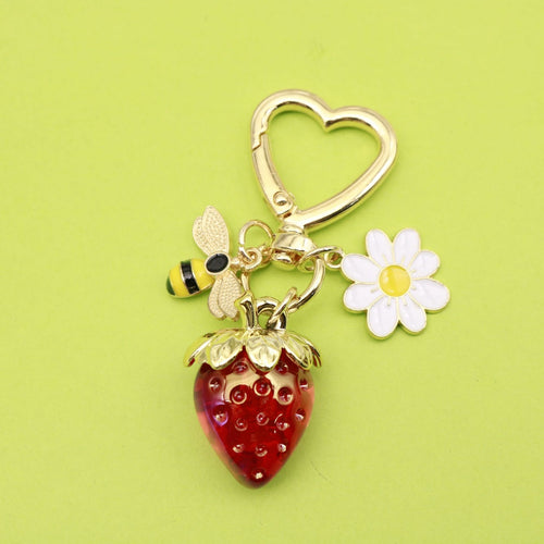 Metal Cute Bee Strawberry Heart Keychain For Womens Bag Charm