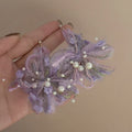 Faux Pearl Flower Drop Earrings With Silver Needle Yarn Floral Pendant Casual Sweet Winter Style view 1