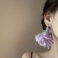 Faux Pearl Flower Drop Earrings With Silver Needle Yarn Floral Pendant Casual Sweet Winter Style view 4