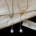 Korean Style Irregular Faux Pearl Chain Necklace Old Money Geometric Clavicle Jewelry view 2