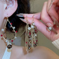 Artificial Crystal Round Chain Tassel Drop Earrings Vintage Ethnic Geometric Light Luxury Jewelry view 2