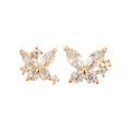 Gold Plated Copper Zircon Butterfly Stud Earrings With Silver Posts Korean Minimalist Jewelry view 5