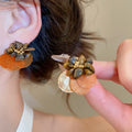 Vintage Round Shell Tiger Eye Stud Earrings Light Luxury Geometric Daily Commuter Jewelry view 4