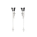 Black Butterfly Cross Tassel Rhinestone Alloy Geometric Stud Drop Earrings view 5