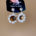Tiger Eye Zircon Pearl Stud Earrings With Silver Pins, Vintage Maillard Geometric Round Design view 2