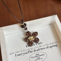 Maillard Vintage Resin Rhinestone Heart Leopard Flower Pendant Sweater Necklace view 4