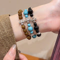 Vintage Ethnic Stone Beaded Bracelet With Cross Pendant For Women, Light Luxury Geometric Jewelry view 3
