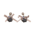 Fabric Bow Star Pendant Drop Earrings With Silver Pins, Light Luxury Vintage Office Style view 5