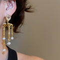 Vintage Court Style Pearl Flower Rhinestone Tassel Drop Earrings With Silver Pins view 4