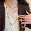Stainless Steel Tiger Eye Crystal Faux Pearl Beaded Sweater Necklace For Women Light Luxury Vintage Style view 1
