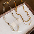 Stainless Steel Tiger Eye Crystal Faux Pearl Beaded Sweater Necklace For Women Light Luxury Vintage Style view 2
