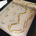 Stainless Steel Tiger Eye Crystal Faux Pearl Beaded Sweater Necklace For Women Light Luxury Vintage Style view 4
