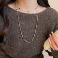 Stainless Steel Tiger Eye Crystal Faux Pearl Beaded Sweater Necklace For Women Light Luxury Vintage Style view 3