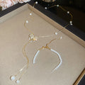 18K Gold Plated Zirconia Faux Pearl Bow Necklace Bracelet Jewelry Set, Light Luxury Elegant Style view 1