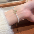 18K Gold Plated Zirconia Faux Pearl Bow Necklace Bracelet Jewelry Set, Light Luxury Elegant Style view 4