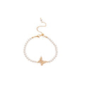 18K Gold Plated Zirconia Faux Pearl Bow Necklace Bracelet Jewelry Set, Light Luxury Elegant Style view 5
