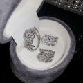 Copper Zircon Hollow Leaf Open Ring And Ear Cuff Jewelry Set Korean Minimalist Luxury Style view 3