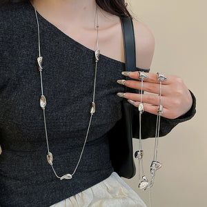 Copper Irregular Square Twisted Sweater Necklace Y2K Old Money Geometric Choker Light Luxury Jewelry