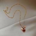 18K Gold Plated Copper Mother Of Pearl Heart Pendant Necklace Light Luxury Collarbone Chain view 3