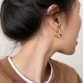 18K Gold Plated Tiger Eye Pearl Tassel Geometric Drop Earrings Vintage Light Luxury view 4