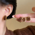 Light Luxury Coffee Flocked Alloy Geometric Heart Stud Earrings For Women view 2