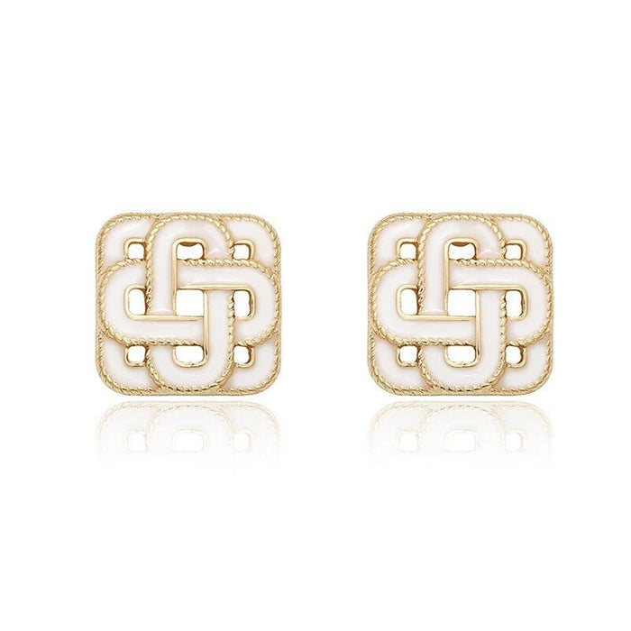 Classic Square Stud Earrings For Women Palace Style Geometric Mesh French Elegant Fashion Jewelry