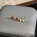 Vintage Geometric Amber Tiger Eye Stone Gold Alloy Small Stud Set Elegant Pearl Rhinestone Earrings view 3