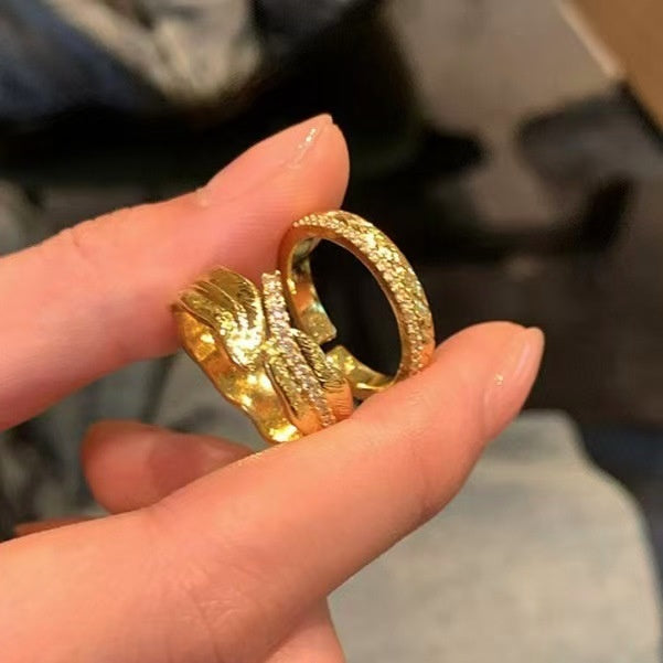 18K Gold Plated Zircon Irregular Open Ring For Women