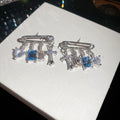 Copper Zircon Cross Pin Stud Earrings For Women Korean Light Luxury Geometric Jewelry view 2