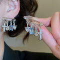 Copper Zircon Cross Pin Stud Earrings For Women Korean Light Luxury Geometric Jewelry view 1