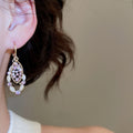 Rhinestone Oval Alloy Drop Earrings With Vintage Court Style Pendant Design For Women view 3