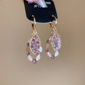 Rhinestone Oval Alloy Drop Earrings With Vintage Court Style Pendant Design For Women view 4