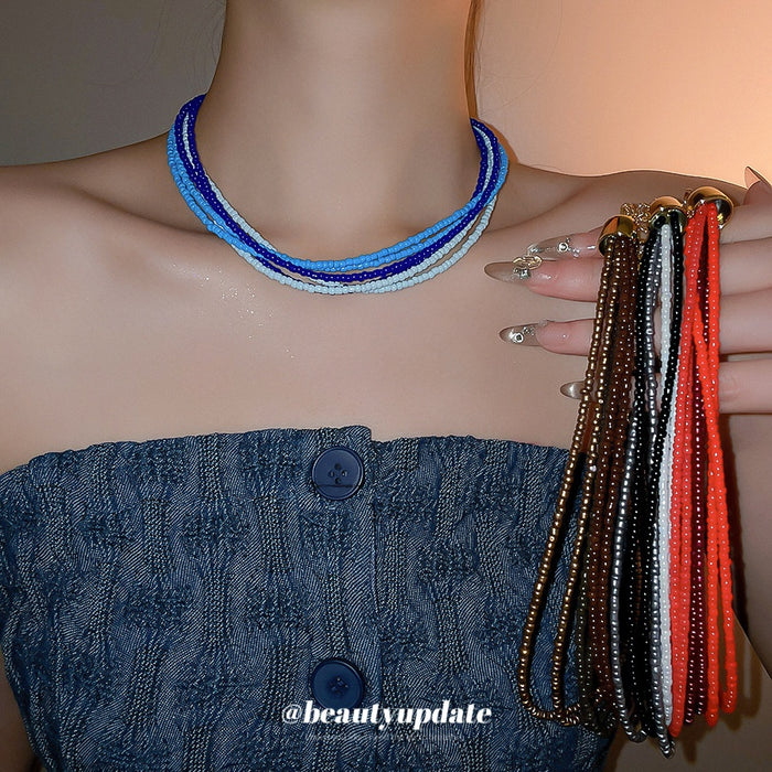 Old Money Style Artificial Crystal Round Beaded Multi Layer Choker Necklace For Women