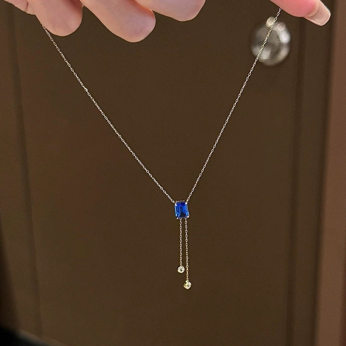 Korean Style Rhinestone Square Pendant Iron Necklace Casual Light Luxury Geometric Choker