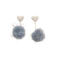 Elegant Plush Heart Pom Pom Drop Earrings With Silver Needle Studs For Women view 5