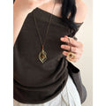 Light Luxury Tiger Eye Round Geometric Pendant Iron Sweater Necklace For Daily Wear view 3