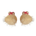 Elegant Korean Plush Heart Plaid Pom Pom Stud Earrings With Silver Pins For Women view 5