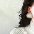Elegant Korean Plush Heart Plaid Pom Pom Stud Earrings With Silver Pins For Women view 4