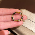 Tiger Eye Beaded Heart Elastic Ring Vintage Maillard Style Light Luxury Women's Finger Jewelry view 4