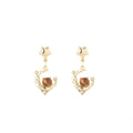 Vintage Luxury Alloy Tiger Eye Brown Amber Sun Heart Bow Pearl Rhinestone Statement Drop Earrings view 5