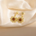 Vintage Luxury Alloy Tiger Eye Brown Amber Sun Heart Bow Pearl Rhinestone Statement Drop Earrings view 4