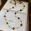 Vintage Tiger Eye Stone And Faux Pearl Beaded Necklace, Maillard Style Elegant Round Geometric Choker view 2