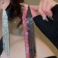 Copper Trapezoid Rhinestone Tassel Drop Earrings Light Luxury Geometric Stud Style view 2
