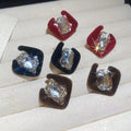French Vintage Plush Fabric Zircon Rhombus Stud Earrings for Women Winter OL Style view 1