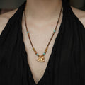18K Gold Plated Copper Tiger Eye Beaded Pony Sweater Necklace Light Luxury Geometric Round Pendant view 3