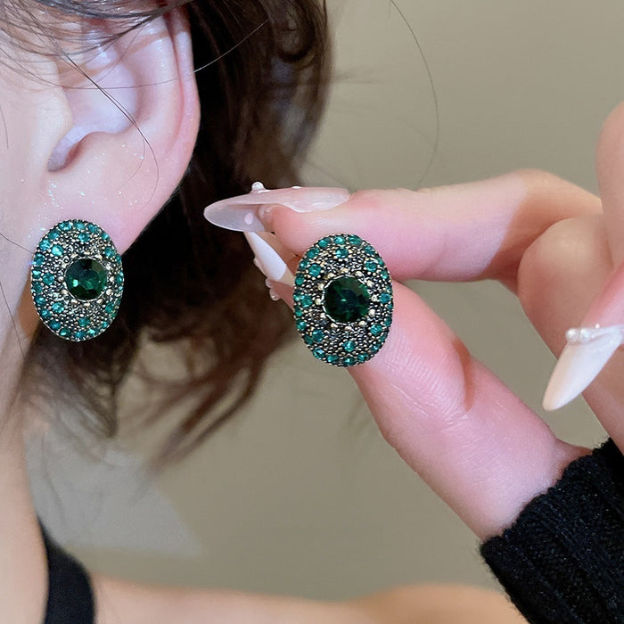 Alloy Oval Rhinestone Stud Earrings Vintage Geometric Light Luxury Everyday Jewelry